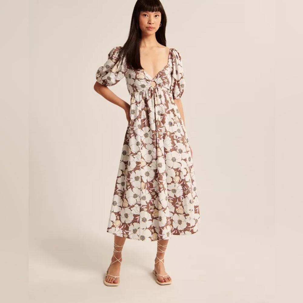 Abercrombie O-Ring Puff Sleeve Midi Dress